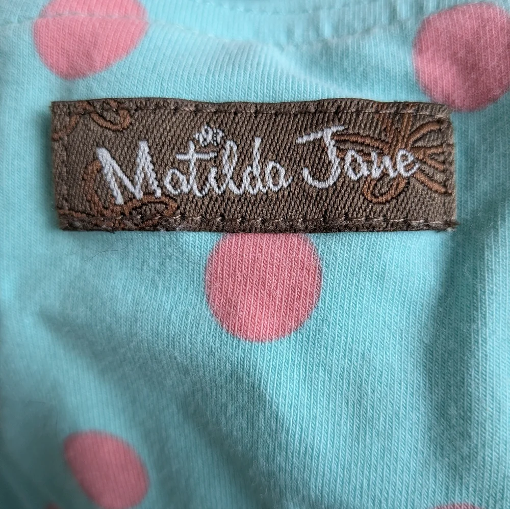 Matilda Jane Aqua & Pink Polka Dot Ruffle Capri Pants - Size 10